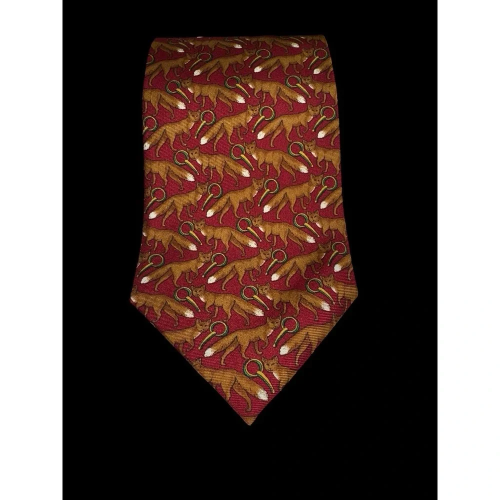 Paul Fredrick - White Tail Fox Tie -‎ Mens Silk Red Tie - 58